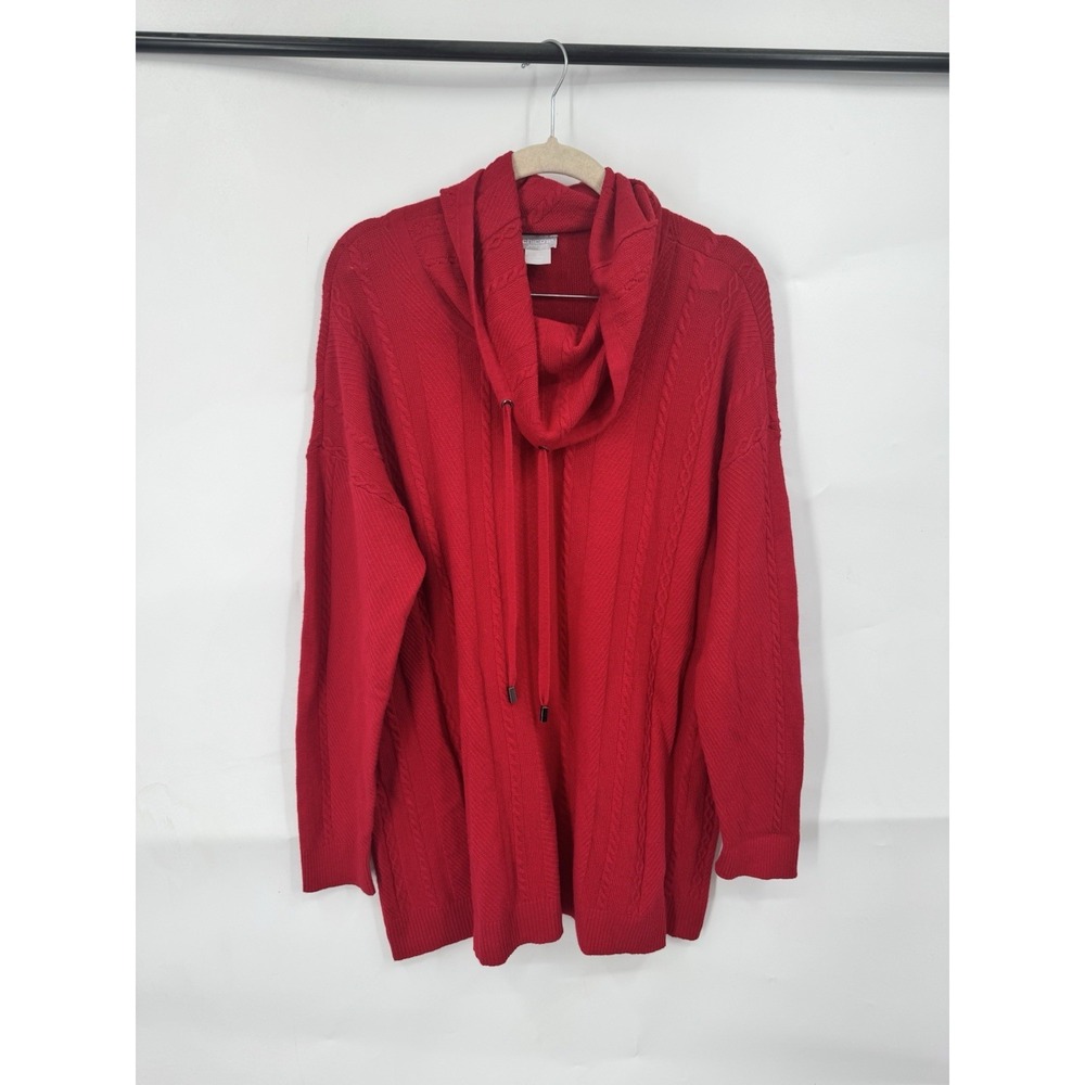 Chicos Zenergy Cable Knit Cowl Neck Top Women L Red Mature Casual Lightweight